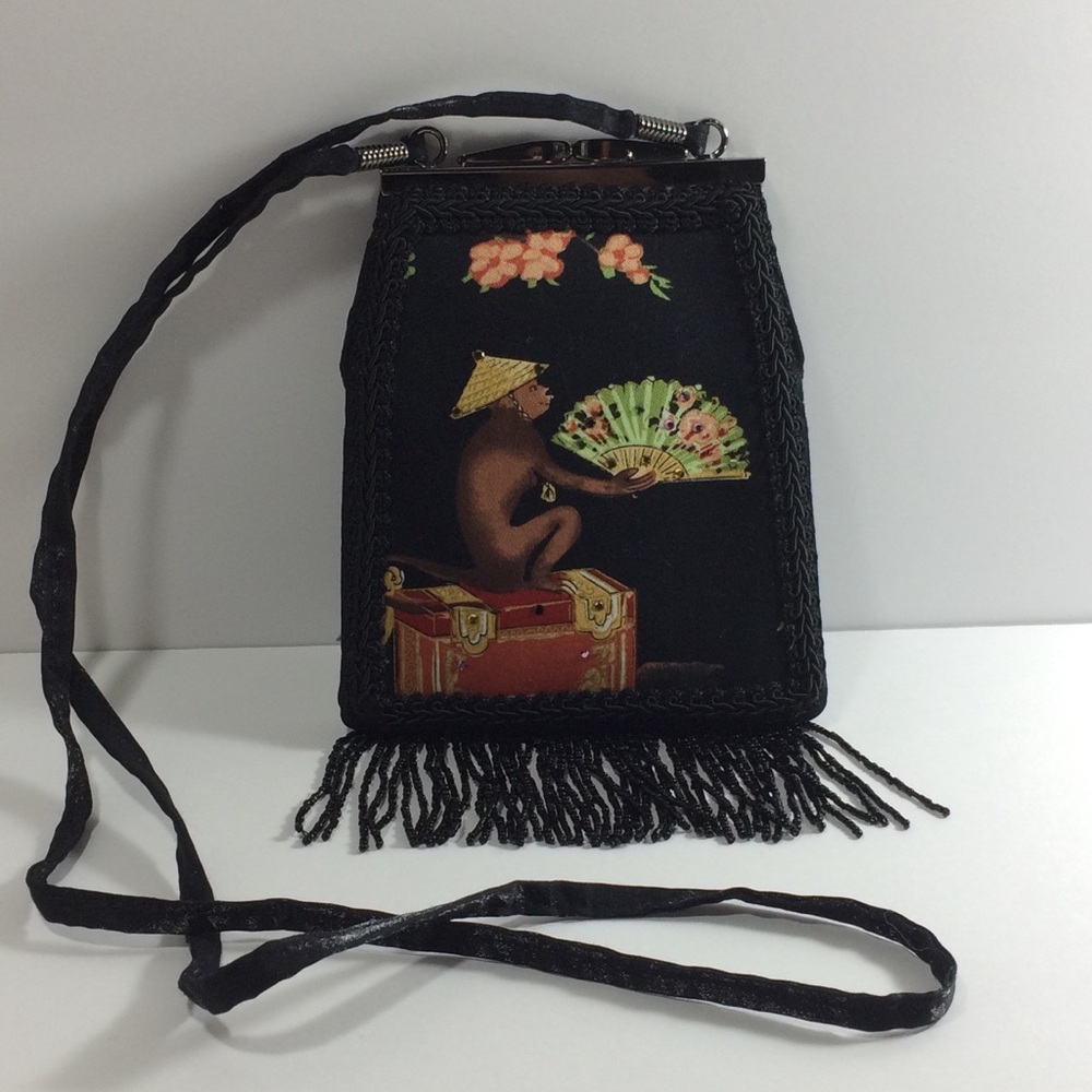 Liz Soto Monkey Silk Print Cross Body Fringe Purse